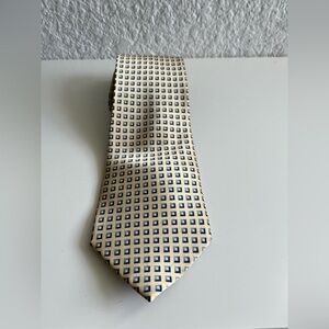 VANDERBILT 100% Silk Necktie Tie Yellow with Blue Square Print